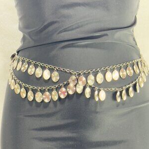 Vintage-Inspired Silver Chain Belly Dance Belt Dangling Discs Adjustable Fit